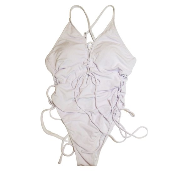 One Piece Off-White Lilac Lace Up Ribbed Swimsuit  18W *NWT* - Picture 2 of 8